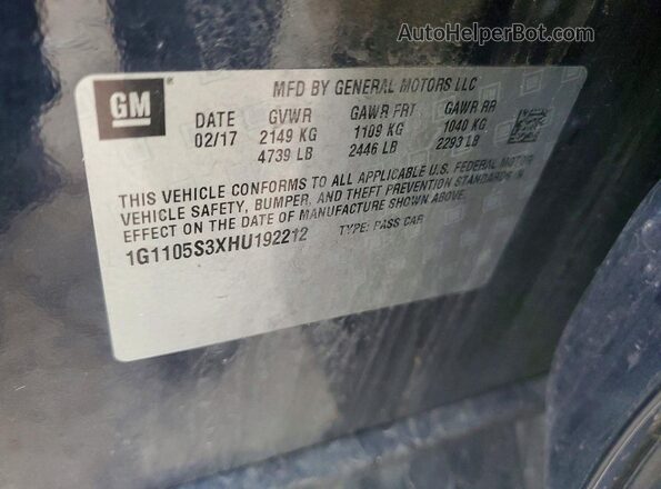 1G1105S3XHU192212 2017 CHEVROLET IMPALA Blue Widok komory silnika