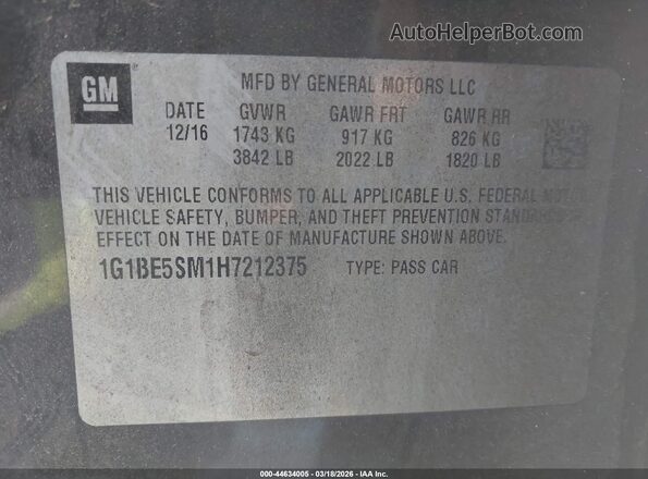1G1BE5SM1H7212375 2017 CHEVROLET CRUZE Черный Вид подкапотного пространства