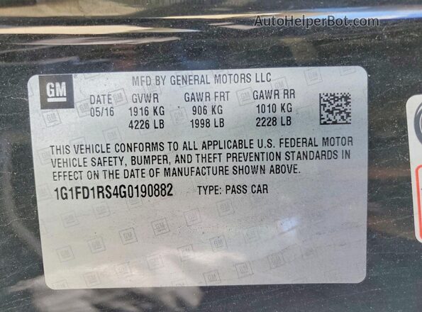 1G1FD1RS4G0190882 2016 CHEVROLET CAMARO Black Вид підкапотного простору
