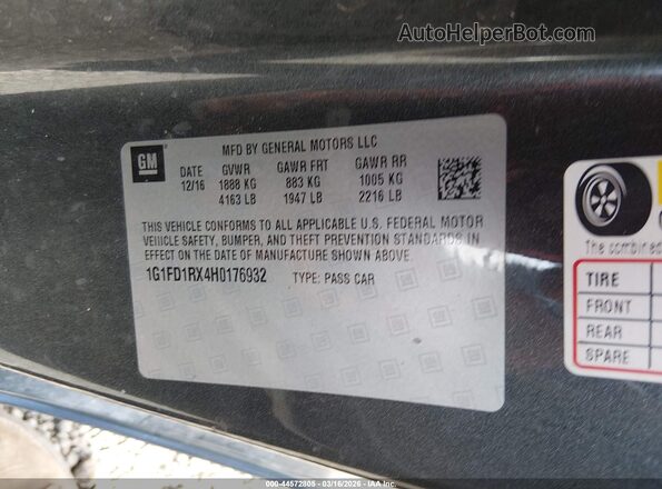 1G1FD1RX4H0176932 2017 CHEVROLET CAMARO Серый Вид подкапотного пространства