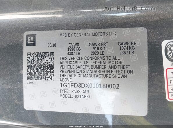 1G1FD3DX0J0180002 2018 CHEVROLET CAMARO Серый Вид подкапотного пространства