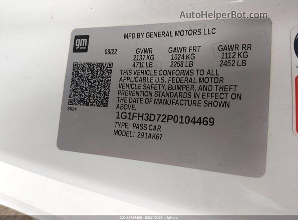1G1FH3D72P0104469 2023 CHEVROLET CAMARO Белый Вид подкапотного пространства