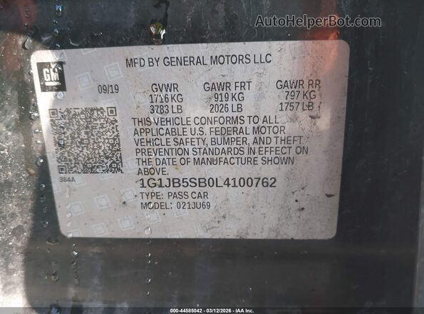 1G1JB5SB0L4100762 2020 CHEVROLET SONIC Black Вид підкапотного простору