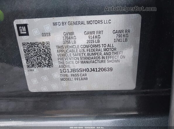 1G1JB5SH0J4120639 2018 CHEVROLET SONIC Black Vista del compartimento del motor