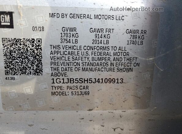1G1JB5SH5J4109913 2018 CHEVROLET SONIC Blue Widok komory silnika