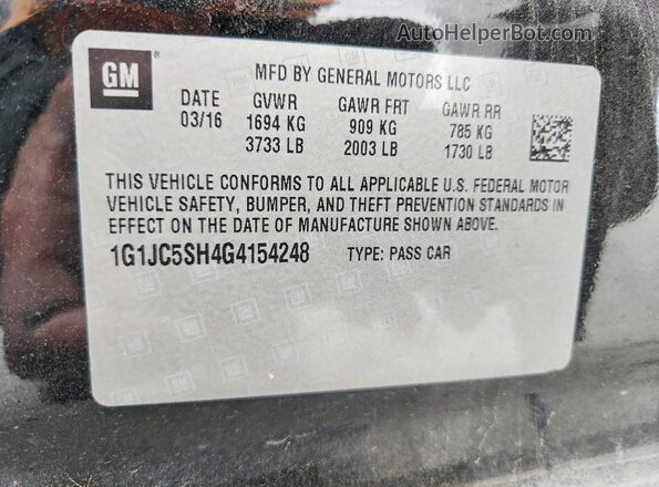 1G1JC5SH4G4154248 2016 CHEVROLET SONIC Черный Вид подкапотного пространства