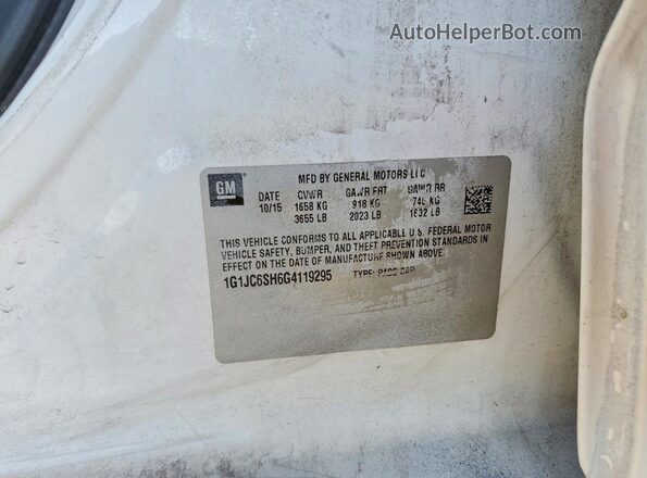 1G1JC6SH6G4119295 2016 CHEVROLET SONIC Белый Вид подкапотного пространства