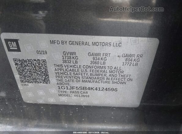 1G1JF5SB4K4124596 2019 CHEVROLET SONIC Gray Շարժիչի բաժամունքի տեսք