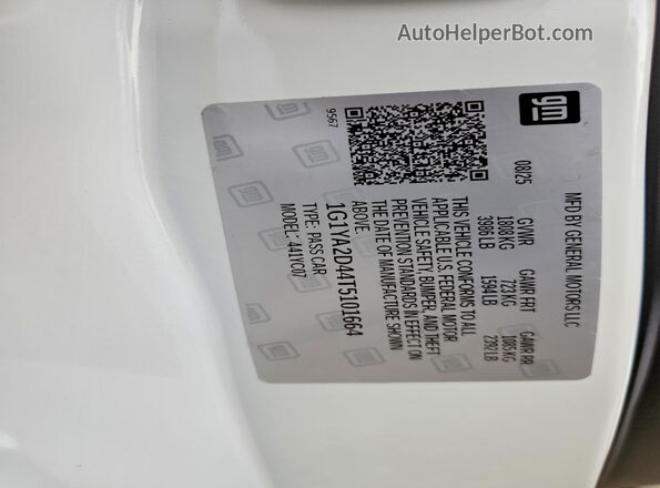 1G1YA2D44T5101664 2026 CHEVROLET CORVETTE White Vista de la etiqueta del VIN