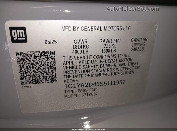 1G1YA2D45S5111957 2025 CHEVROLET CORVETTE Gray Շարժիչի բաժամունքի տեսք