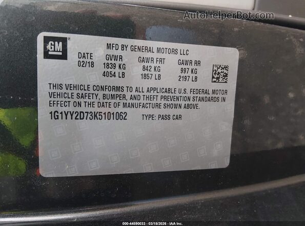1G1YY2D73K5101062 2019 CHEVROLET CORVETTE Black Շարժիչի բաժամունքի տեսք