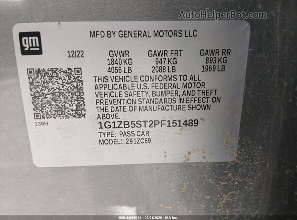 1G1ZB5ST2PF151489 2023 CHEVROLET MALIBU Серебряный Вид подкапотного пространства