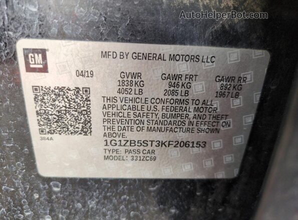1G1ZB5ST3KF206153 2019 CHEVROLET MALIBU Black ძრავის განყოფილების ხედი