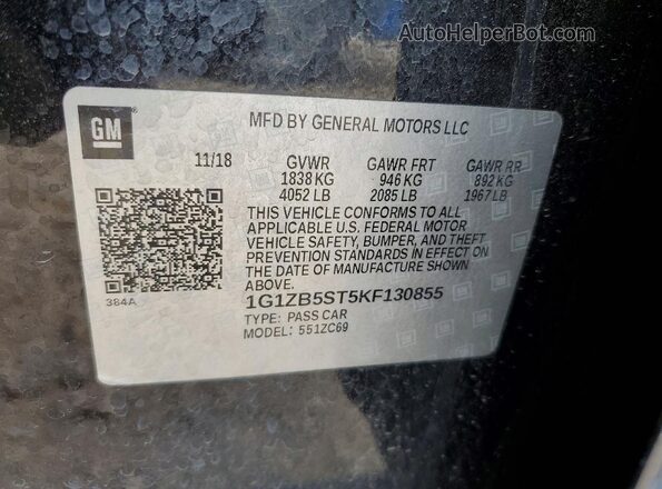 1G1ZB5ST5KF130855 2019 CHEVROLET MALIBU Черный Вид подкапотного пространства