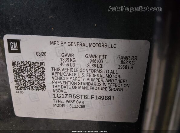 1G1ZB5ST6LF149691 2020 CHEVROLET MALIBU Синий Вид подкапотного пространства