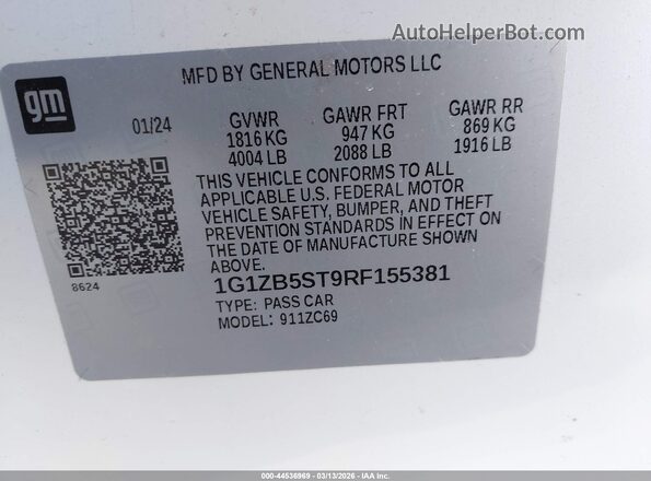 1G1ZB5ST9RF155381 2024 CHEVROLET MALIBU White Вид підкапотного простору