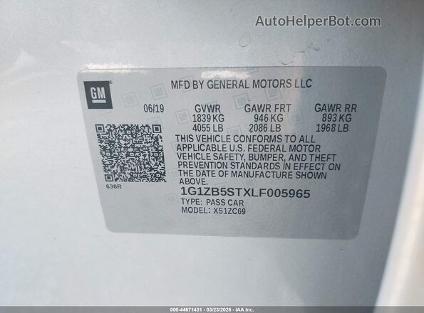 1G1ZB5STXLF005965 2020 CHEVROLET MALIBU Серый Вид подкапотного пространства