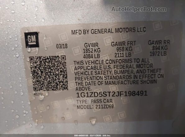 1G1ZD5ST2JF198491 2018 CHEVROLET MALIBU Серебряный Вид подкапотного пространства