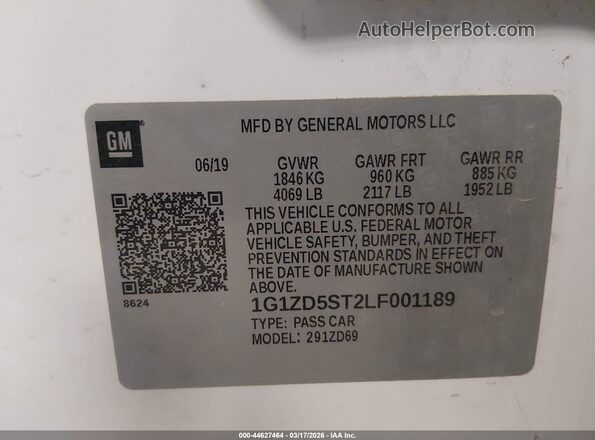 1G1ZD5ST2LF001189 2020 CHEVROLET MALIBU Белый Вид подкапотного пространства