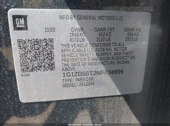 1G1ZD5ST2MF034999 2021 CHEVROLET MALIBU Gray Вид підкапотного простору