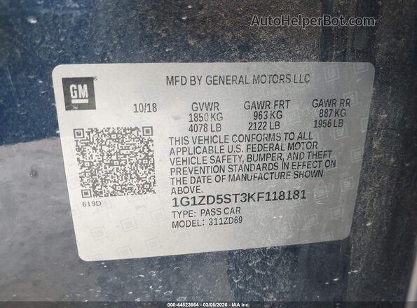 1G1ZD5ST3KF118181 2019 CHEVROLET MALIBU Синий Вид подкапотного пространства