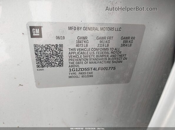 1G1ZD5ST4LF001775 2020 CHEVROLET MALIBU Серебряный Вид подкапотного пространства