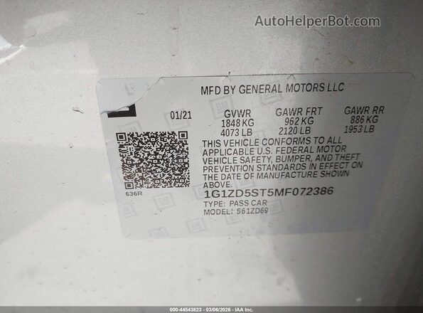 1G1ZD5ST5MF072386 2021 CHEVROLET MALIBU Серебряный Вид подкапотного пространства