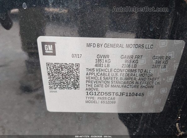 1G1ZD5ST6JF110445 2018 CHEVROLET MALIBU Черный Вид подкапотного пространства