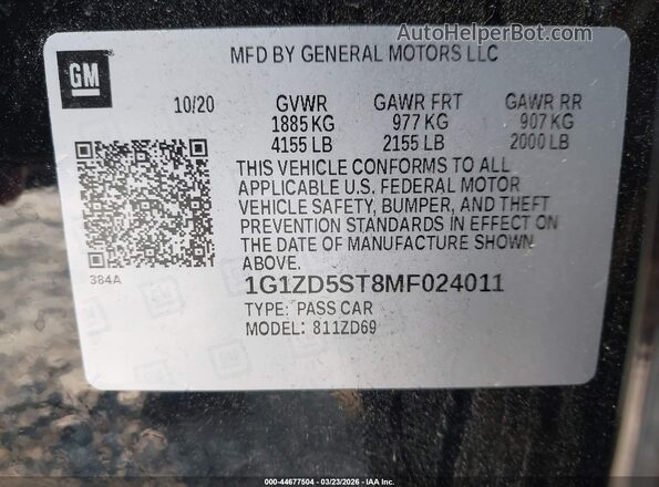 1G1ZD5ST8MF024011 2021 CHEVROLET MALIBU Black Widok komory silnika