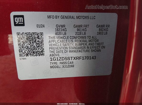 1G1ZD5STXRF170143 2024 CHEVROLET MALIBU Красный Вид подкапотного пространства