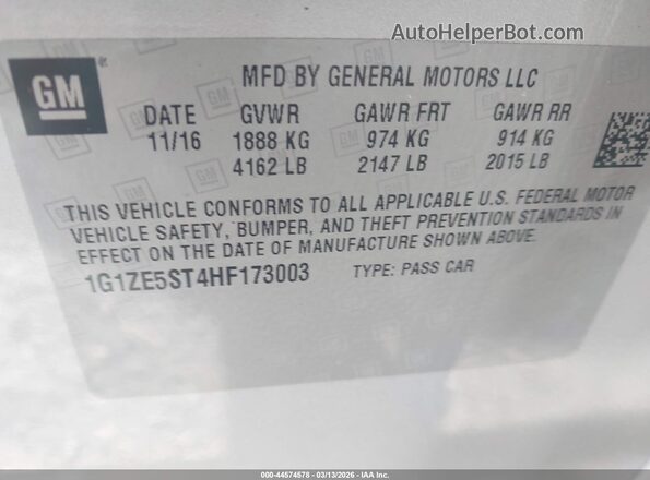 1G1ZE5ST4HF173003 2017 CHEVROLET MALIBU Серебряный Вид подкапотного пространства