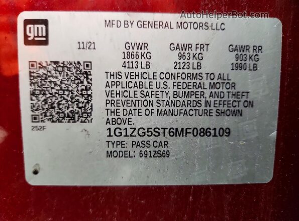 1G1ZG5ST6MF086109 2021 CHEVROLET MALIBU Красный Вид подкапотного пространства