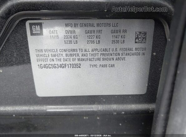 1G4GC5G34GF170352 2016 BUICK LACROSSE Black Շարժիչի բաժամունքի տեսք