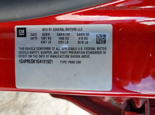 1G4PR5SK1G4101921 2016 BUICK VERANO Красный Вид подкапотного пространства