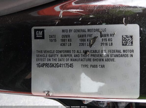 1G4PR5SK2G4117545 2016 BUICK VERANO Коричневый Вид подкапотного пространства