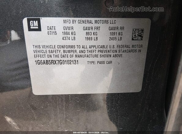 1G6AB5RX7G0102131 2016 CADILLAC ATS Серый Вид подкапотного пространства