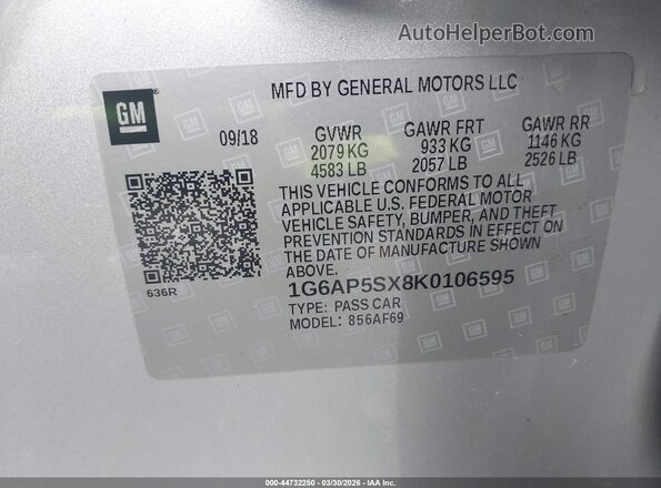 1G6AP5SX8K0106595 2019 CADILLAC CTS Серебряный Вид подкапотного пространства