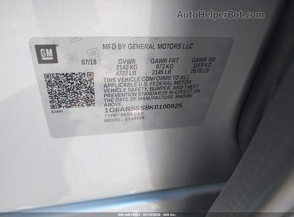 1G6AR5SS8K0100925 2019 CADILLAC CTS Silver Вид підкапотного простору