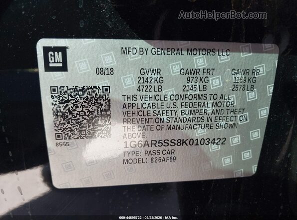 1G6AR5SS8K0103422 2019 CADILLAC CTS Черный Вид подкапотного пространства