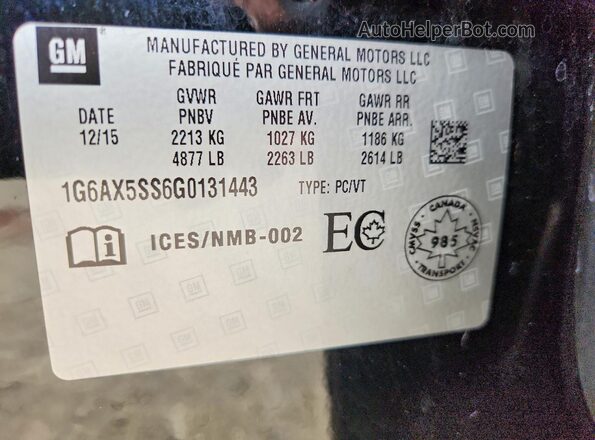 1G6AX5SS6G0131443 2016 CADILLAC CTS Black Vista del compartimento del motor