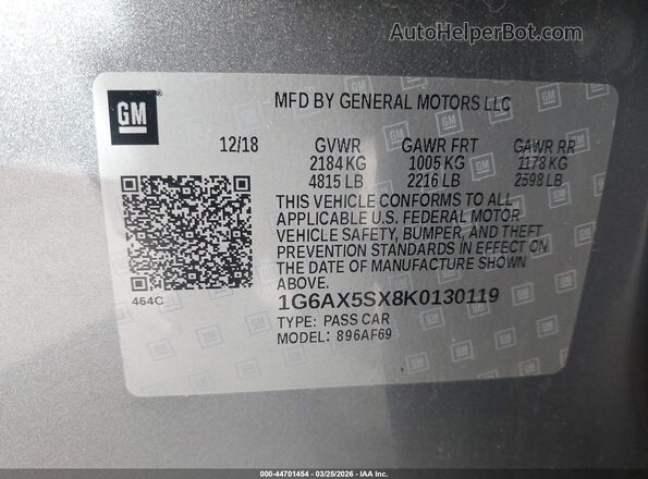 1G6AX5SX8K0130119 2019 CADILLAC CTS Серый Вид подкапотного пространства