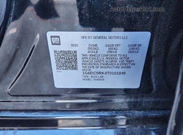 1G6DC5RK4T0101849 2026 CADILLAC CT4 Black Widok naklejki z numerem VIN