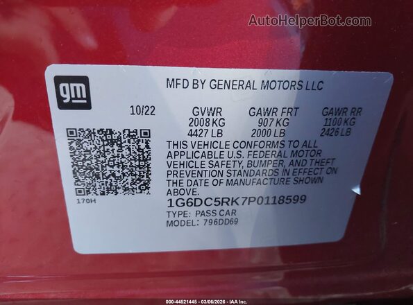 1G6DC5RK7P0118599 2023 CADILLAC CT4 Темно-бордовый Вид подкапотного пространства