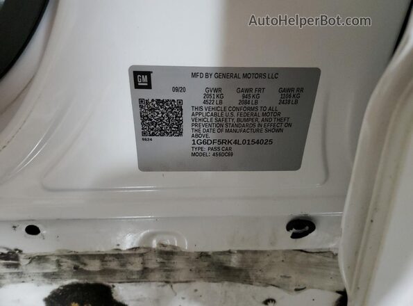 1G6DF5RK4L0154025 2020 CADILLAC CT4 Белый Вид наклейки с VIN-кодом