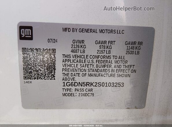 1G6DN5RK2S0103253 2025 CADILLAC CT5 White Widok komory silnika