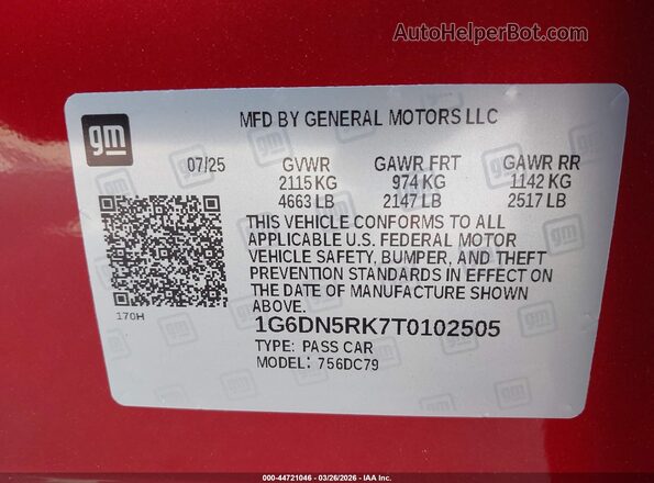 1G6DN5RK7T0102505 2026 CADILLAC CT5 Red Widok komory silnika