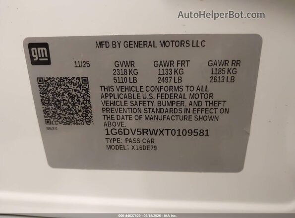 1G6DV5RWXT0109581 2026 CADILLAC CT5 White Vista del compartimento del motor