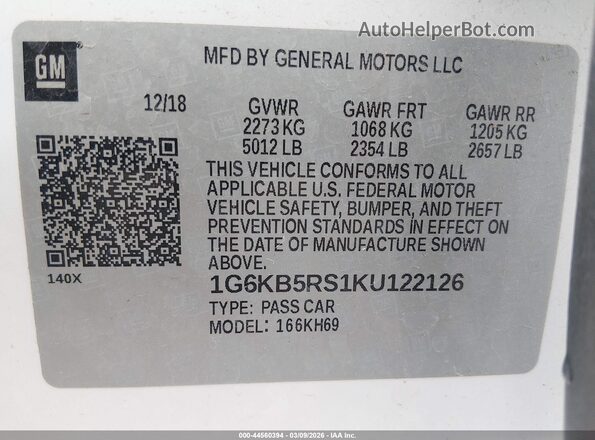 1G6KB5RS1KU122126 2019 CADILLAC CT6 Белый Вид подкапотного пространства