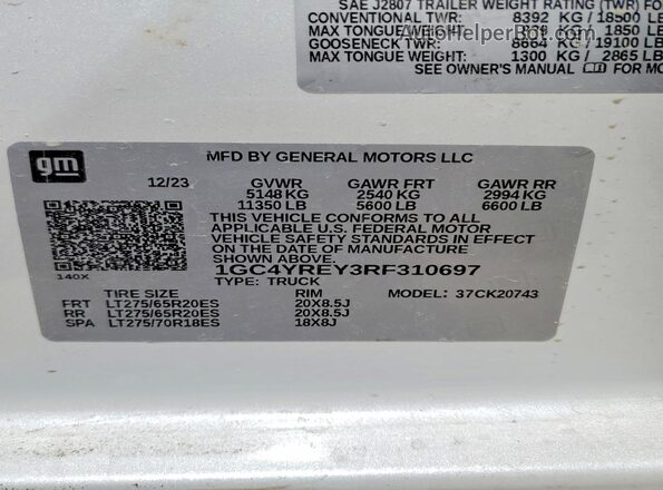 1GC4YREY3RF310697 2024 CHEVROLET SILVERADO White Вид підкапотного простору