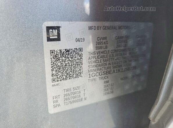 1GCGSBEA1K1258739 2019 CHEVROLET COLORADO Угольный Вид подкапотного пространства